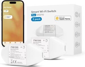 Meross Interruptor Inteligente WiFi, compatible con Alexa, Google Assistant y Apple HomeKit, permite controlar luces y electrodomésticos de forma remota mediante app, programación horaria y control por voz, ideal para automatizar el hogar y ahorrar energía